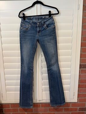 Miss Me Denim Flare Jeans in Medium Blue Wash